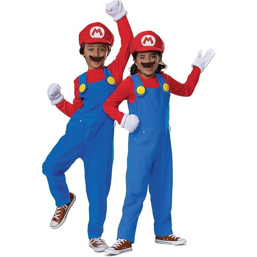 New Disguise Kid's 7/8 Super Mario Brothers Deluxe Costume  Hat Gloves Mustache
